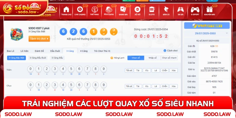 Trải nghiệm các lượt quay xổ số siêu nhanh